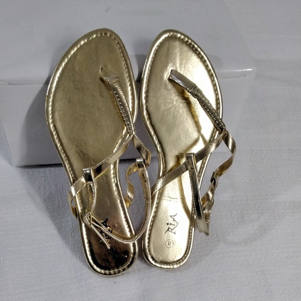 Ria NEW Summer Gold Flat Sandals Size 8